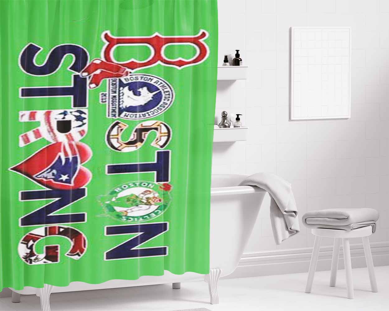 Boston Strong Green Bathroom Shower Curtain Fabric Waterproof | 66 X 72 Inch