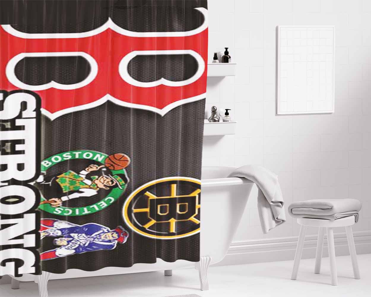 Boston Strong Bathroom Shower Curtain Fabric Waterproof | 66 X 72 Inch