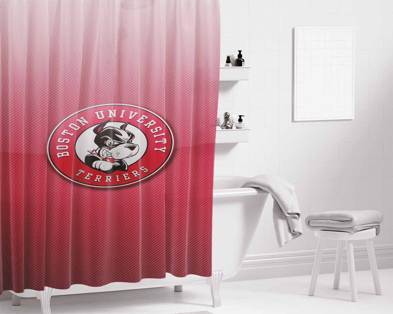 Boston University Bu Terriers Logo Bathroom Shower Curtain Fabric Waterproof | 66 X 72 Inch