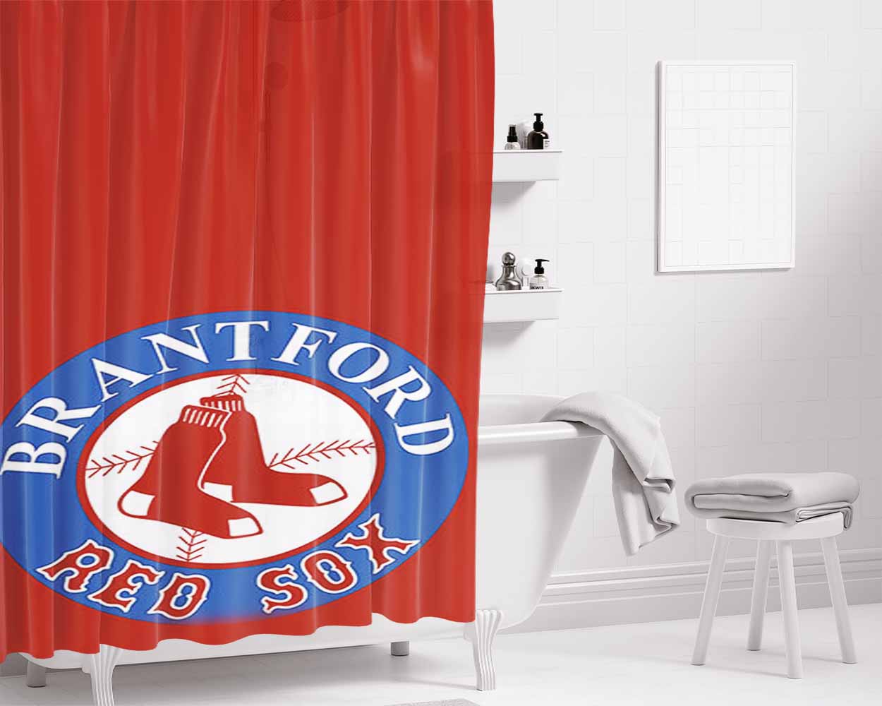 Brantford Red Sox Bathroom Shower Curtain Fabric Waterproof | 66 X 72 Inch