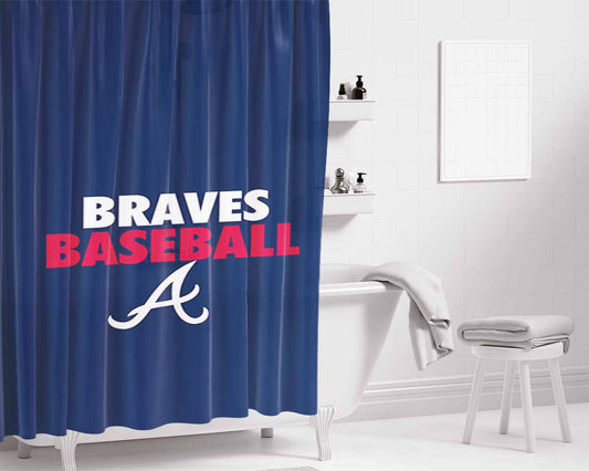 Braves Baseball Bathroom Shower Curtain Fabric Waterproof | 66 X 72 Inch