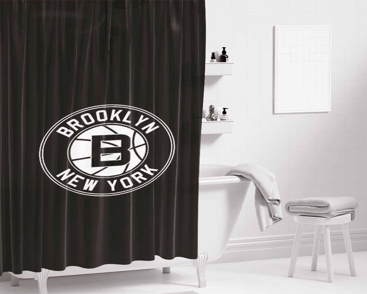 Brooklyn Black Nets Bathroom Shower Curtain Fabric Waterproof | 66 X 72 Inch
