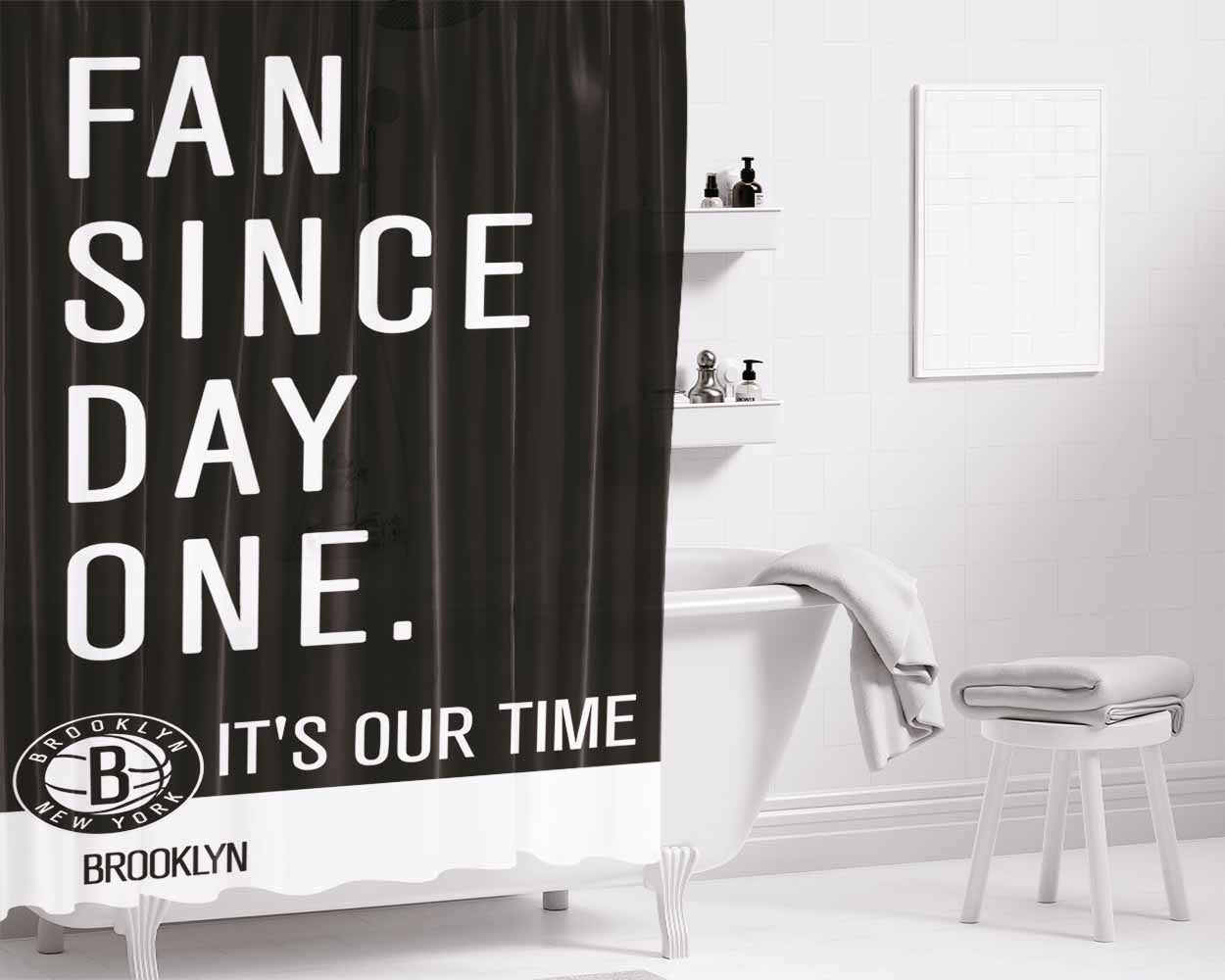 Brooklyn Nets Fan Since Day One Bathroom Shower Curtain Fabric Waterproof | 66 X 72 Inch