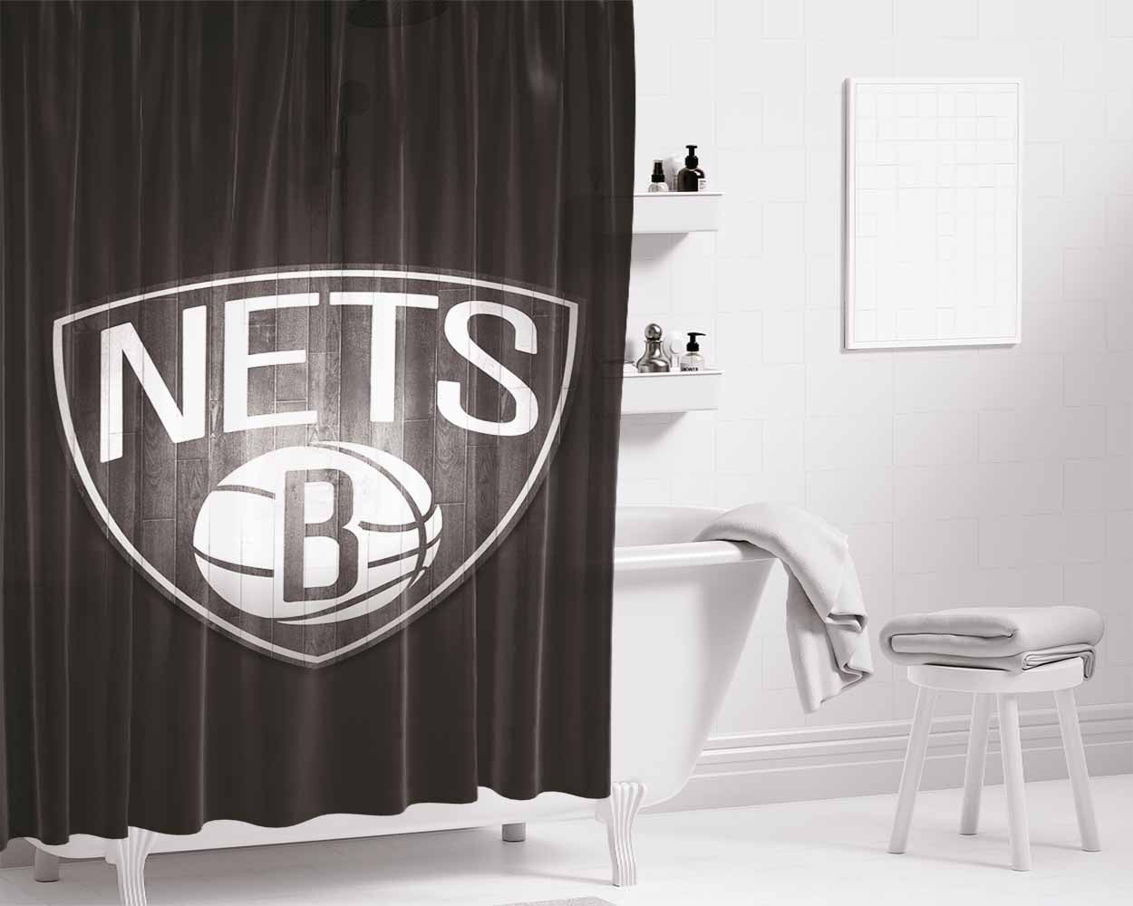 Brooklyn Nets Hardwood 2 Bathroom Shower Curtain Fabric Waterproof | 66 X 72 Inch