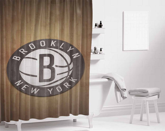 Brooklyn Nets Hardwood Bathroom Shower Curtain Fabric Waterproof | 66 X 72 Inch
