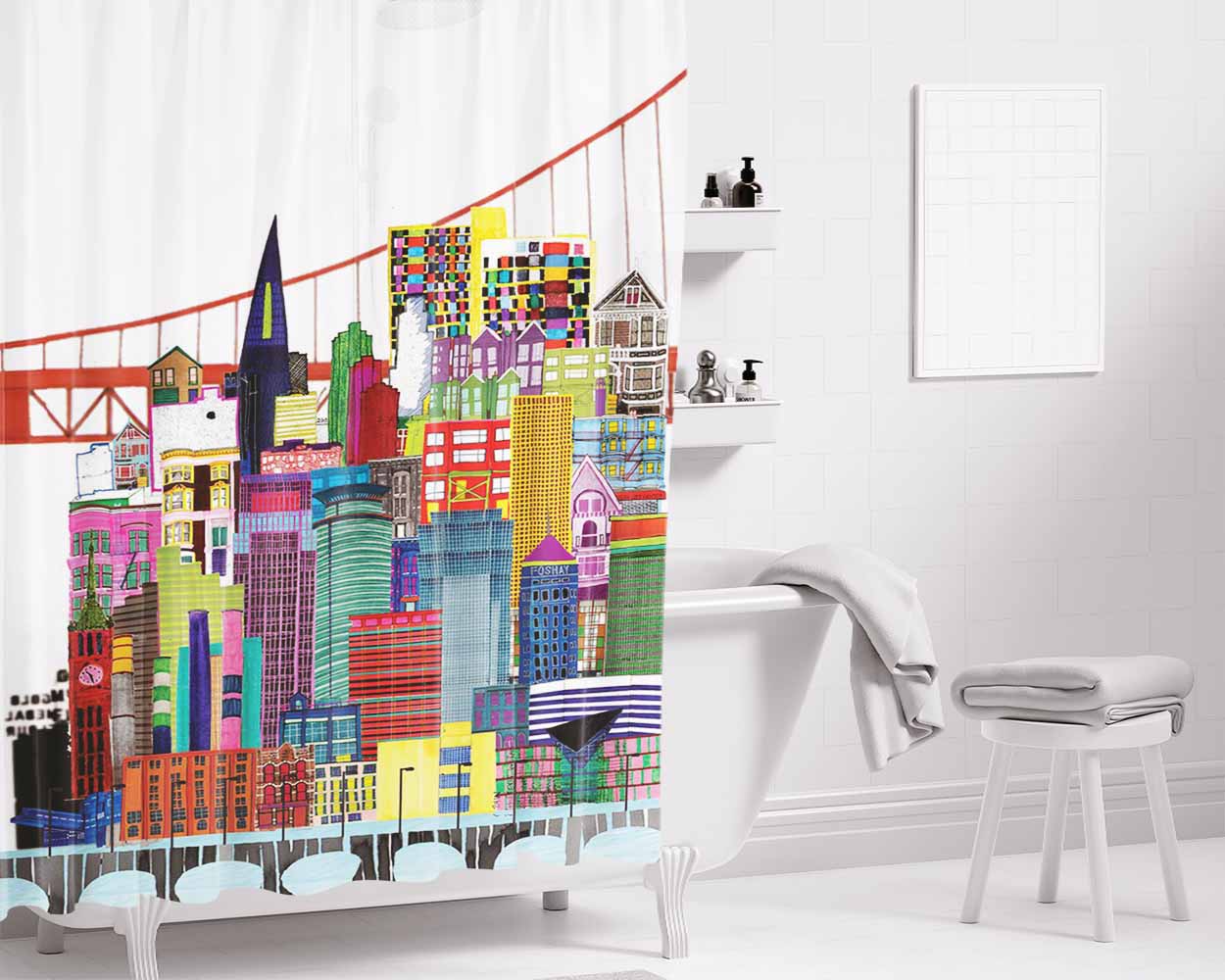 Brooklyn Bathroom Shower Curtain Fabric Waterproof | 66 X 72 Inch