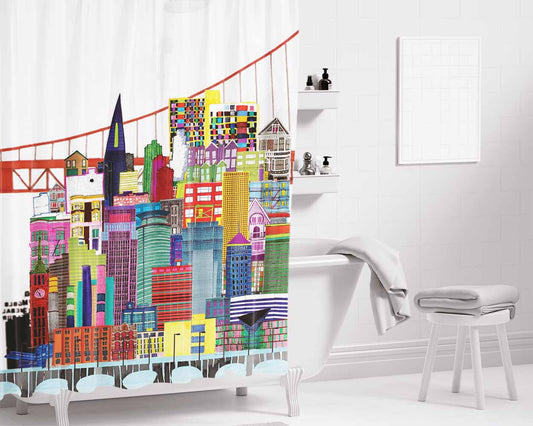 Brooklyn Bathroom Shower Curtain Fabric Waterproof | 66 X 72 Inch