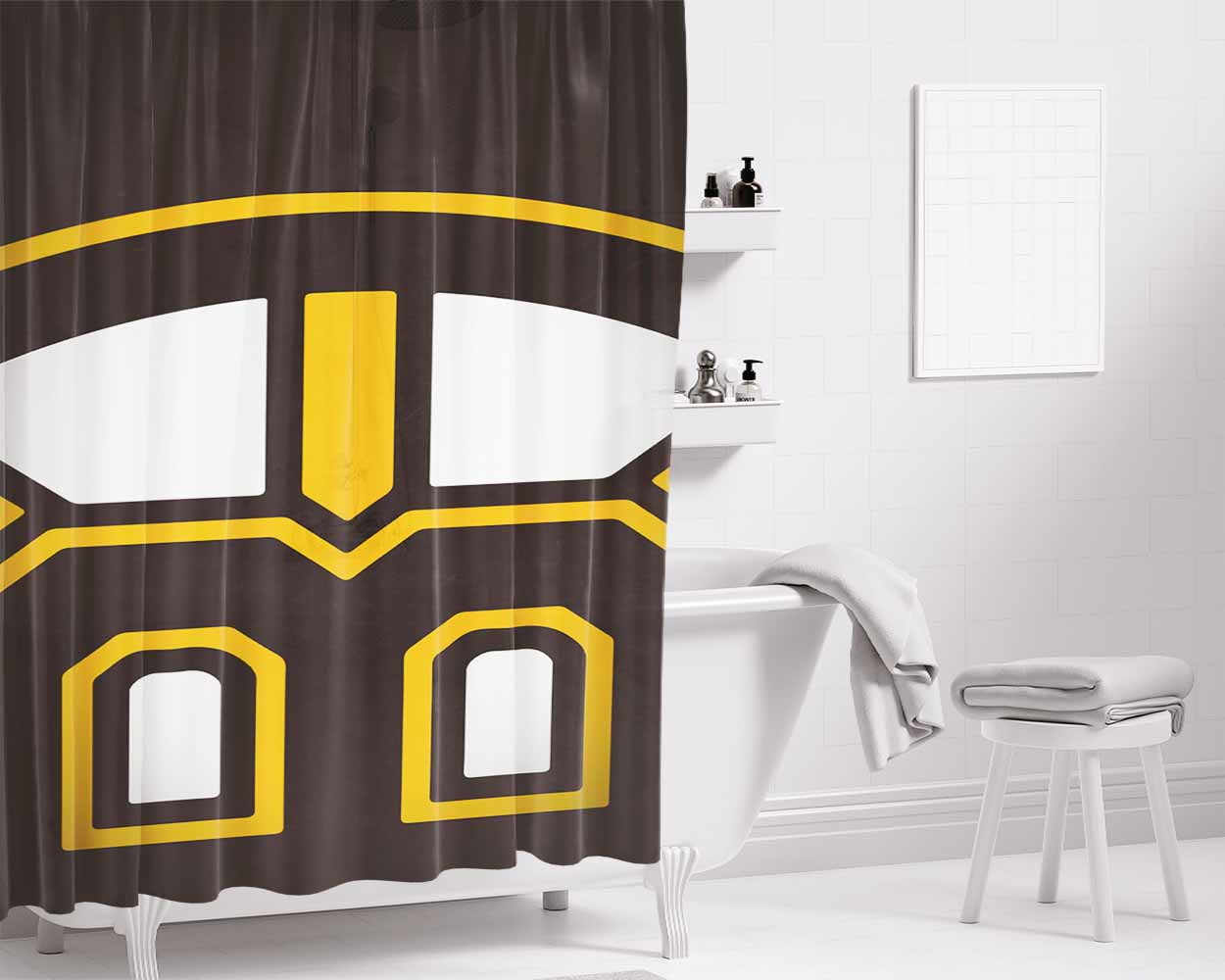 Bruins Boston Logo Texture Bathroom Shower Curtain Fabric Waterproof | 66 X 72 Inch