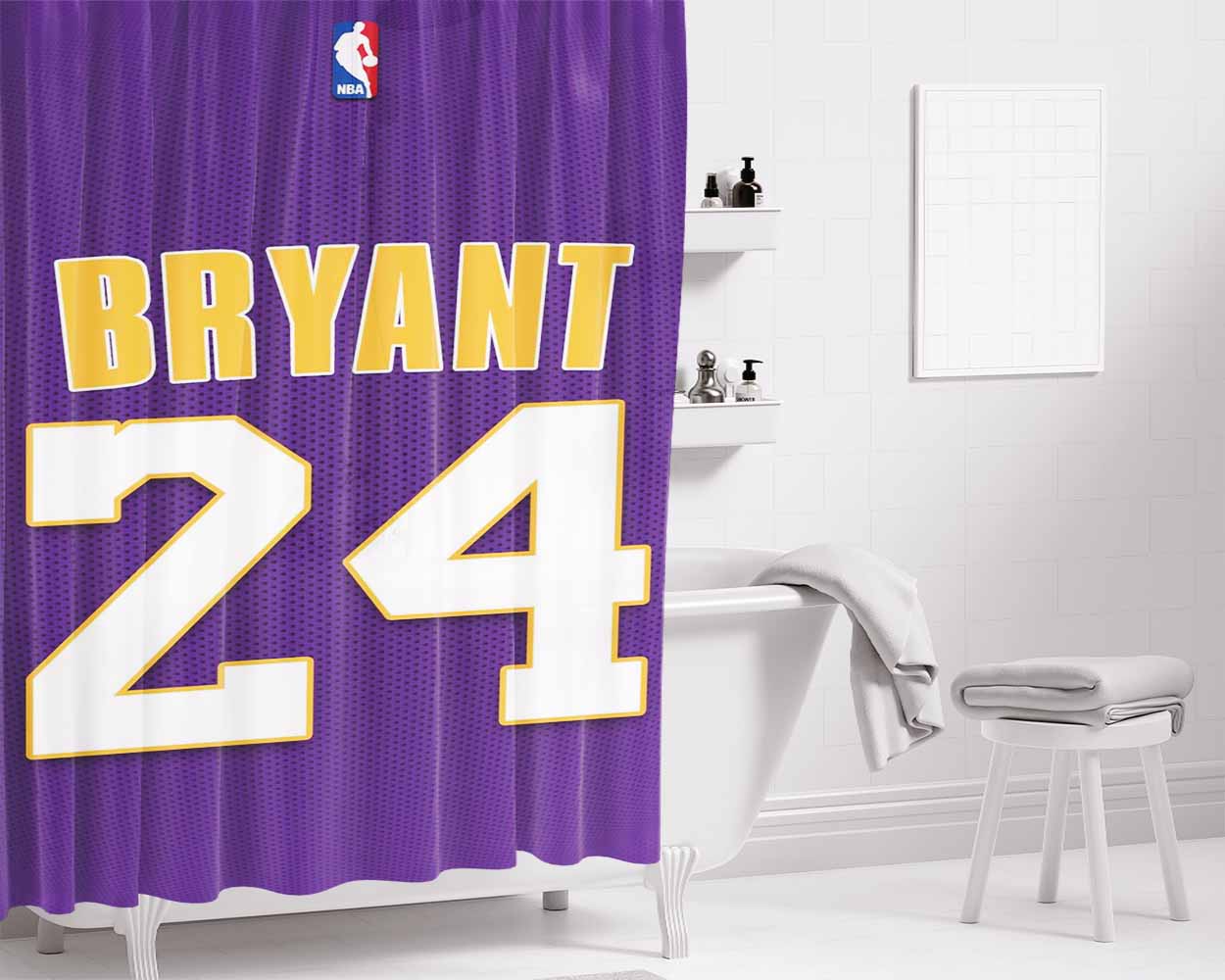 Bryant 24 Lakers Bathroom Shower Curtain Fabric Waterproof | 66 X 72 Inch