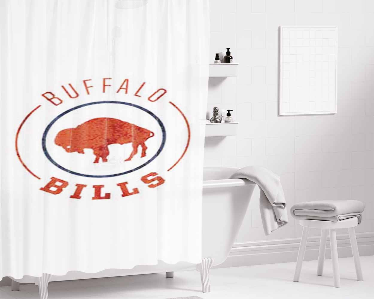 Buffalo Bills Concentric Logo Bathroom Shower Curtain Fabric Waterproof | 66 X 72 Inch