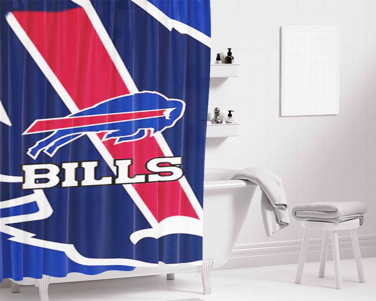 Buffalo Bills Football Team Bathroom Shower Curtain Fabric Waterproof | 66 X 72 Inch