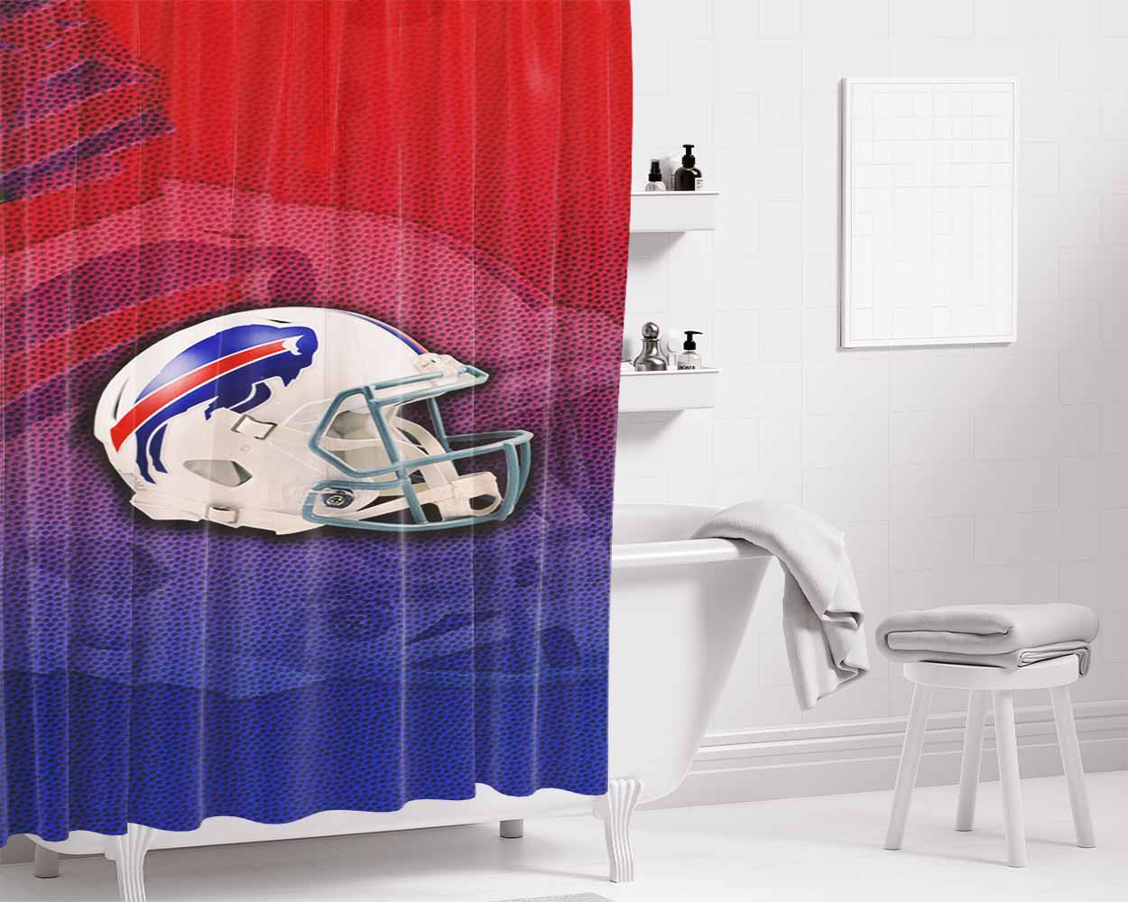 Buffalo Bills Helmet Bathroom Shower Curtain Fabric Waterproof | 66 X 72 Inch