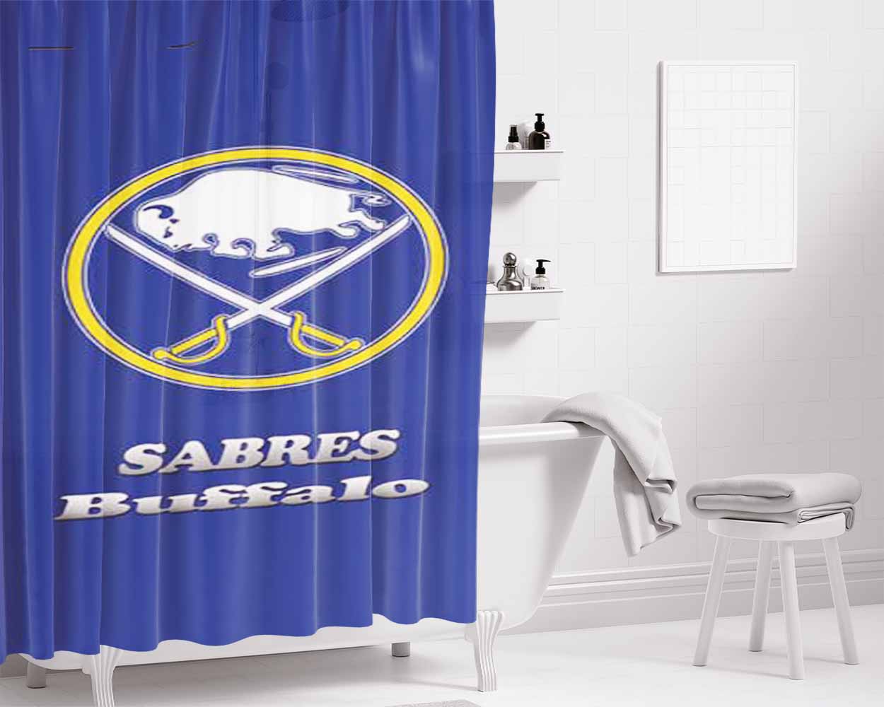 Buffalo Sabres Logo On Blue Bathroom Shower Curtain Fabric Waterproof | 66 X 72 Inch