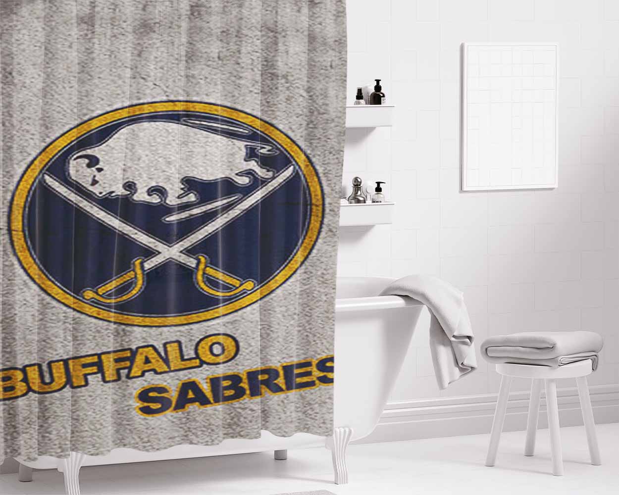 Buffalo Sabres Logo On Wall Bathroom Shower Curtain Fabric Waterproof | 66 X 72 Inch