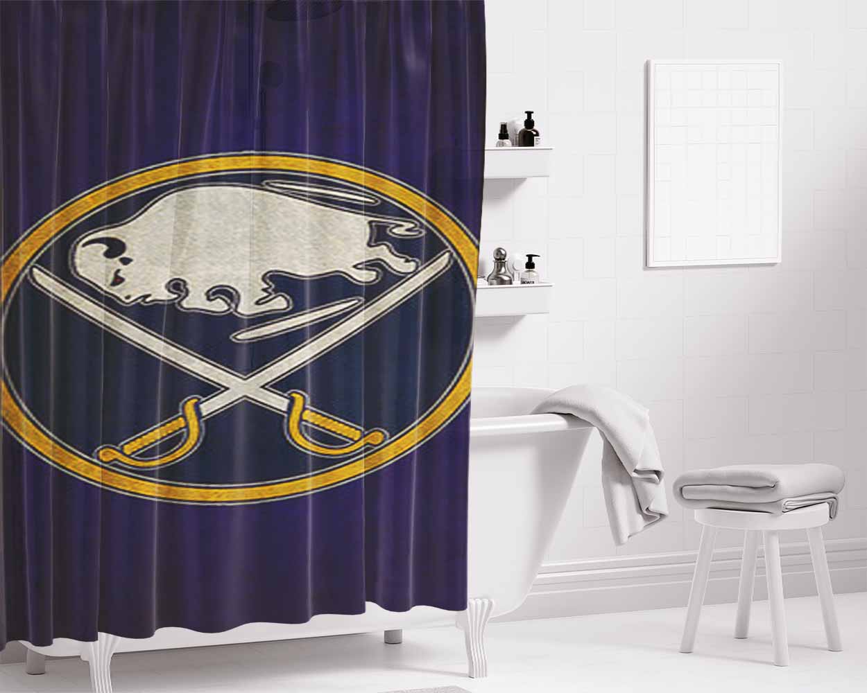 Buffalo Sabres Logo Bathroom Shower Curtain Fabric Waterproof | 66 X 72 Inch