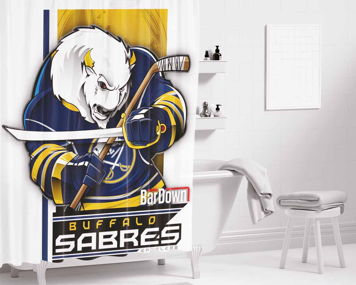 Buffalo Sabres Bathroom Shower Curtain Fabric Waterproof | 66 X 72 Inch