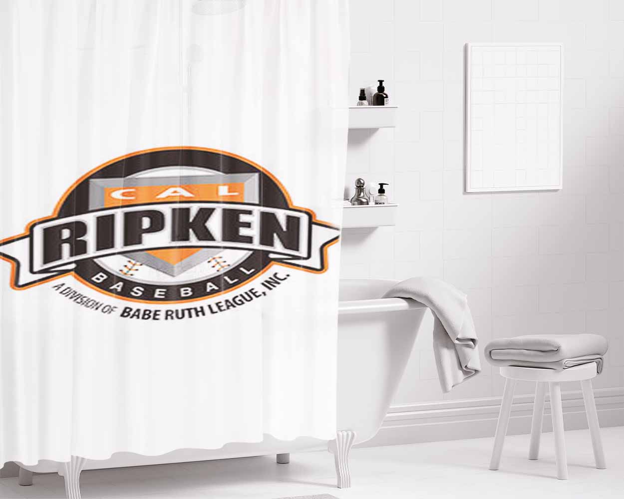 Cal Ripken Baseball Logo White Bathroom Shower Curtain Fabric Waterproof | 66 X 72 Inch