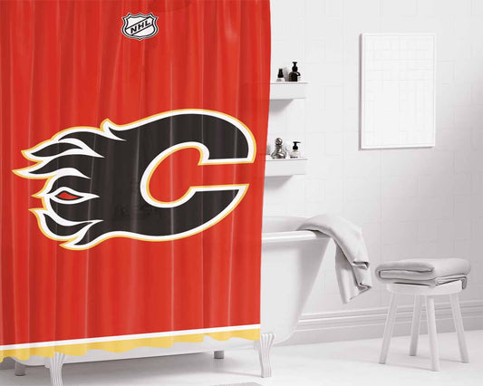 Calgary Flames 1 Bathroom Shower Curtain Fabric Waterproof | 66 X 72 Inch
