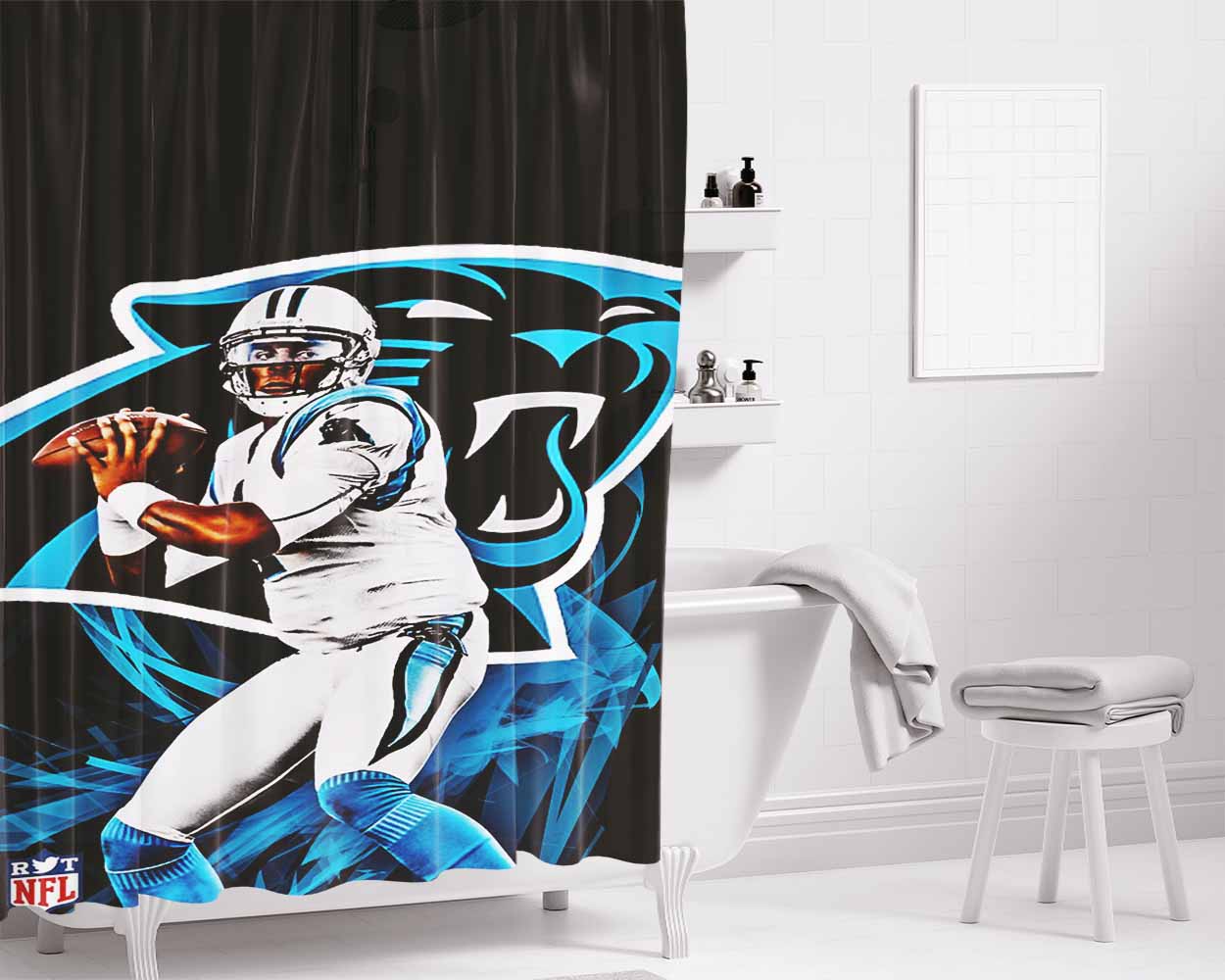 Cam Newton Carolina Panthers Bathroom Shower Curtain Fabric Waterproof | 66 X 72 Inch