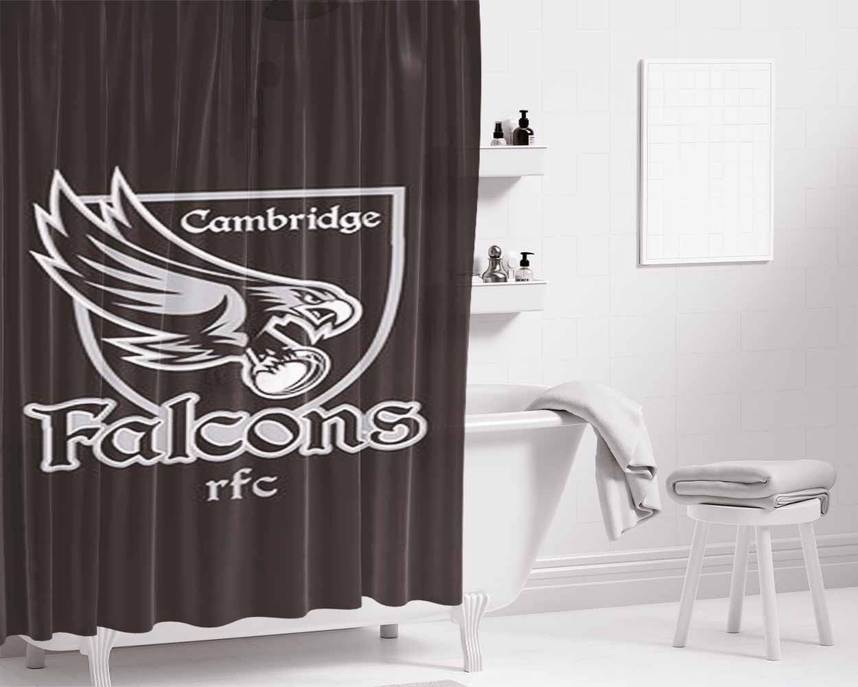 Cambridge Falcons Logo Grey Bathroom Shower Curtain Fabric Waterproof | 66 X 72 Inch