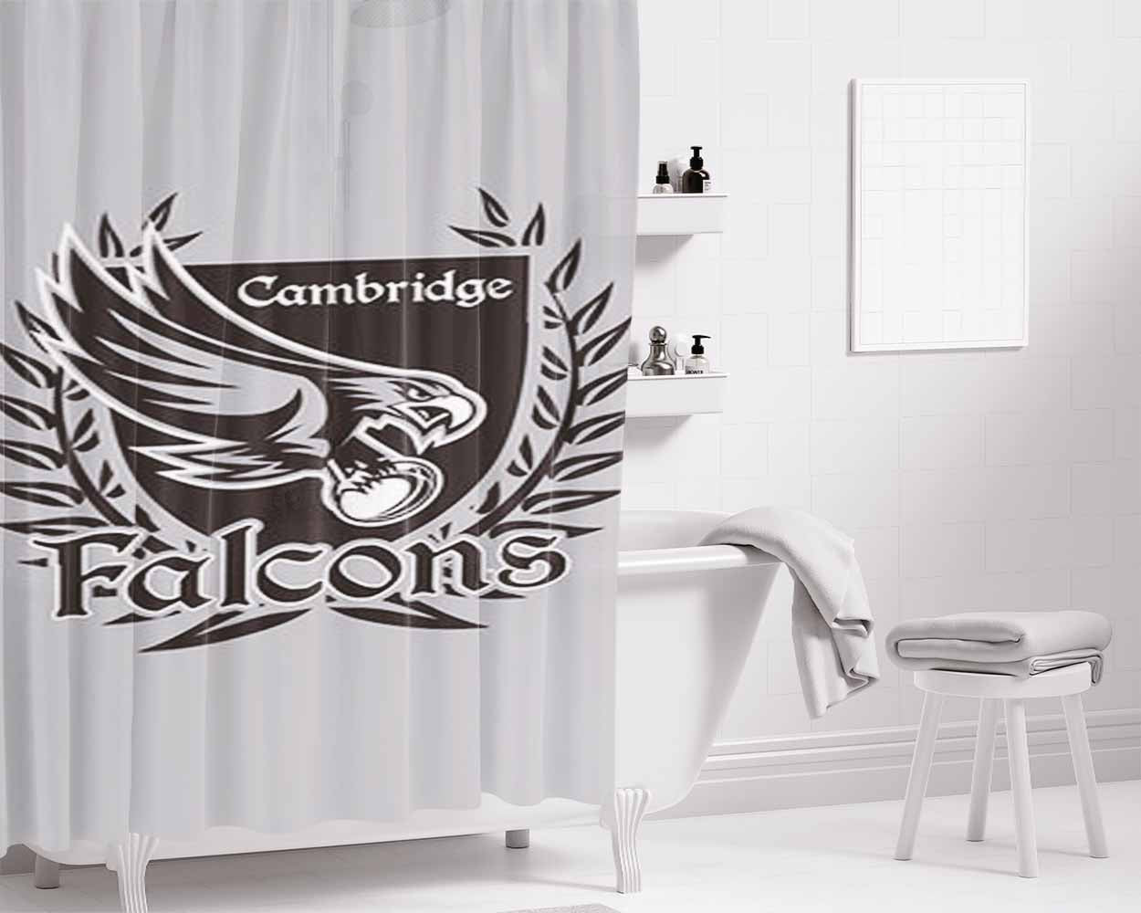 Cambridge Falcons Logo Silver Bathroom Shower Curtain Fabric Waterproof | 66 X 72 Inch