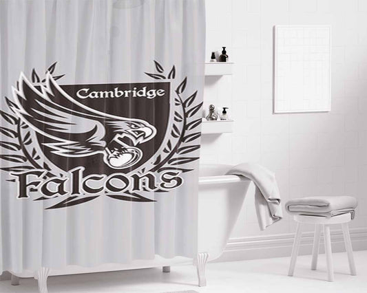 Cambridge Falcons Logo Silver Bathroom Shower Curtain Fabric Waterproof | 66 X 72 Inch
