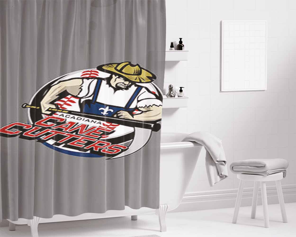 Cane Cutters Baseball Logo Gray Bathroom Shower Curtain Fabric Waterproof | 66 X 72 Inch