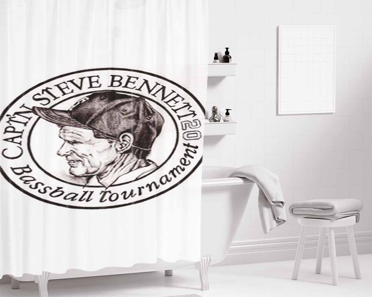 Captn Steve Bennett Baseball Logo White Bathroom Shower Curtain Fabric Waterproof | 66 X 72 Inch