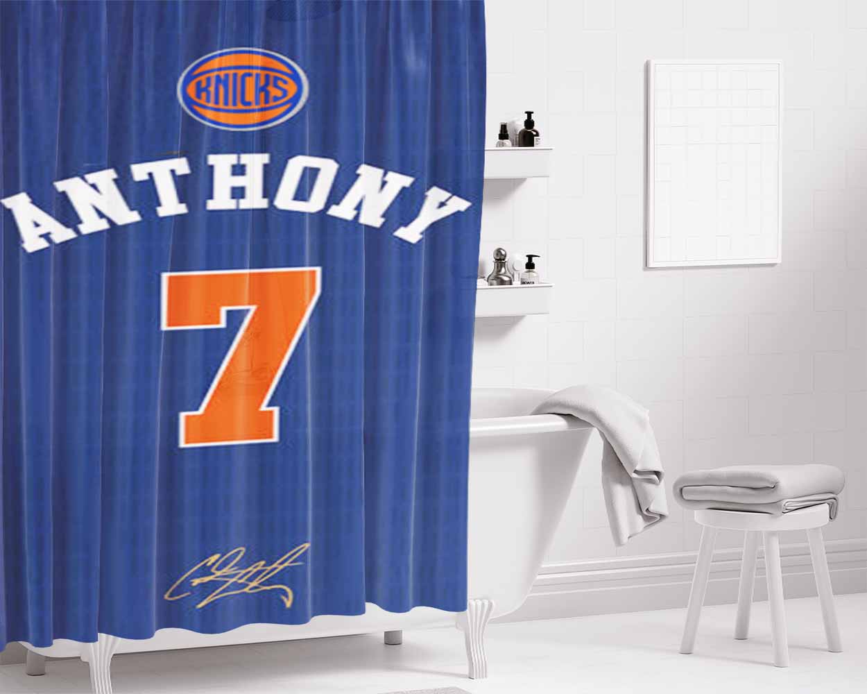 Carmelo Anthony New York Knicks Bathroom Shower Curtain Fabric Waterproof | 66 X 72 Inch