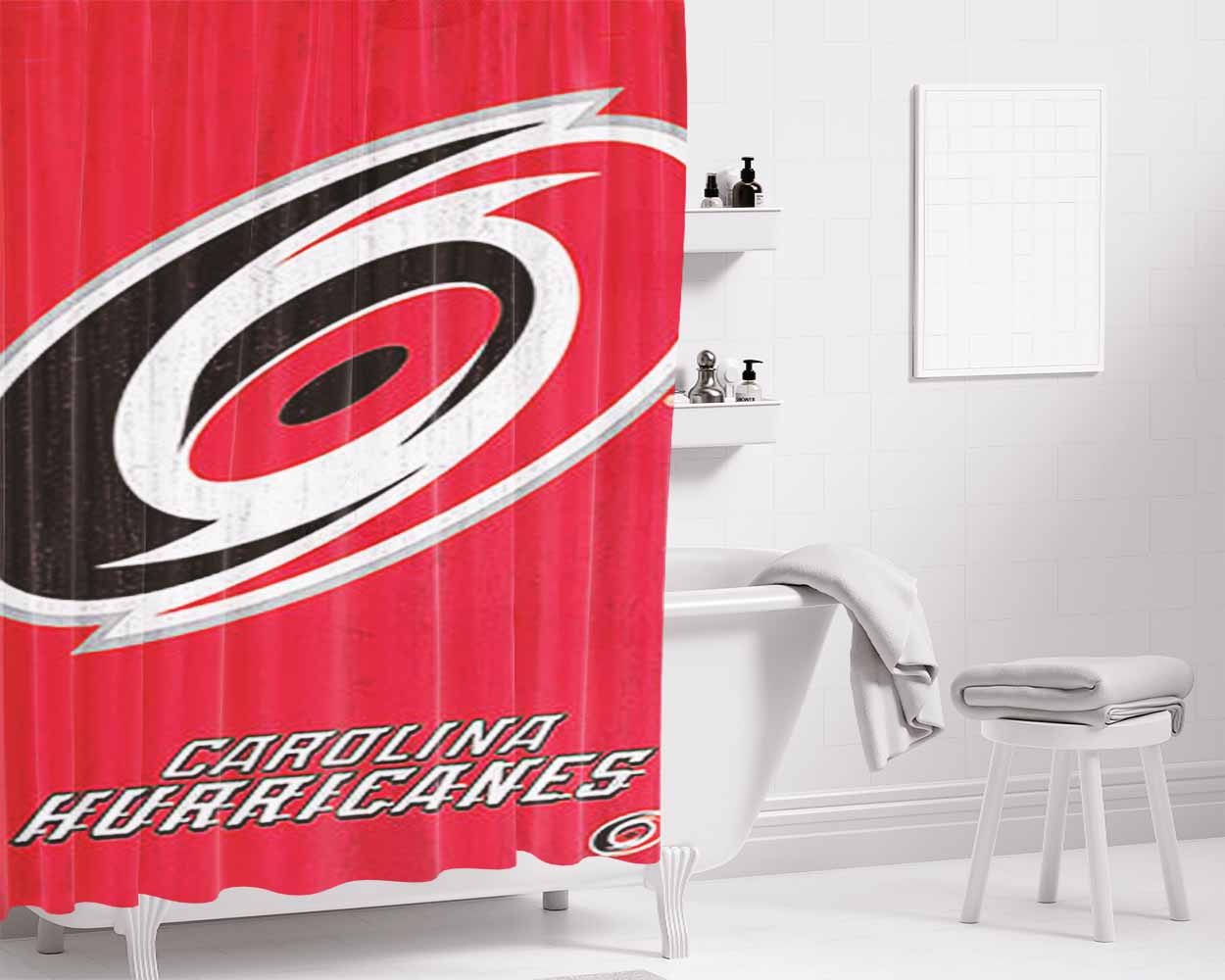 Carolina Hurricanes Logo Bathroom Shower Curtain Fabric Waterproof | 66 X 72 Inch