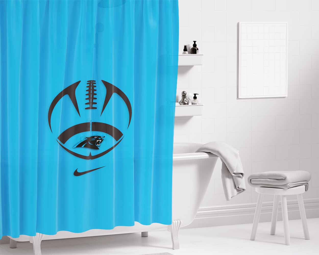 Carolina Panthers Blue Logo Bathroom Shower Curtain Fabric Waterproof | 66 X 72 Inch