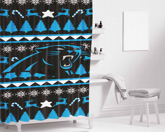 Carolina Panthers Christmas Sweater Bathroom Shower Curtain Fabric Waterproof | 66 X 72 Inch