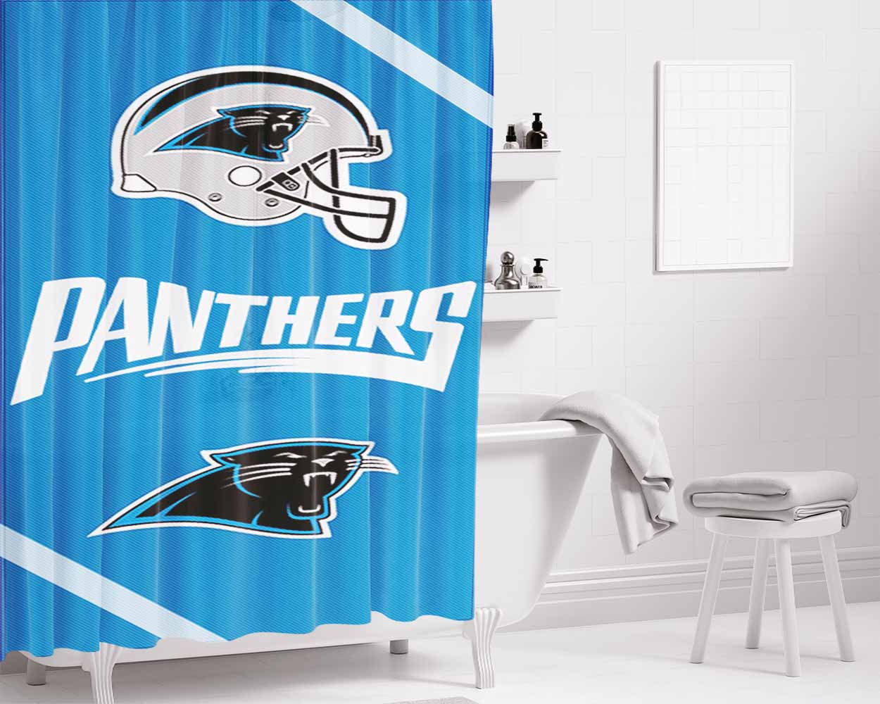 Carolina Panthers Helm Bathroom Shower Curtain Fabric Waterproof | 66 X 72 Inch