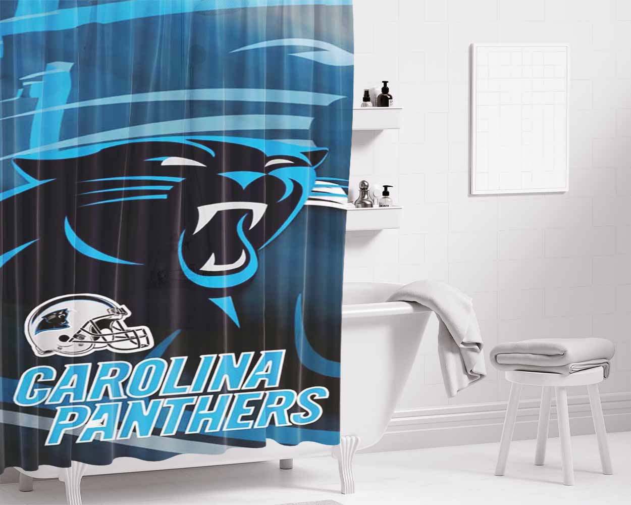 Carolina Panthers Bathroom Shower Curtain Fabric Waterproof | 66 X 72 Inch