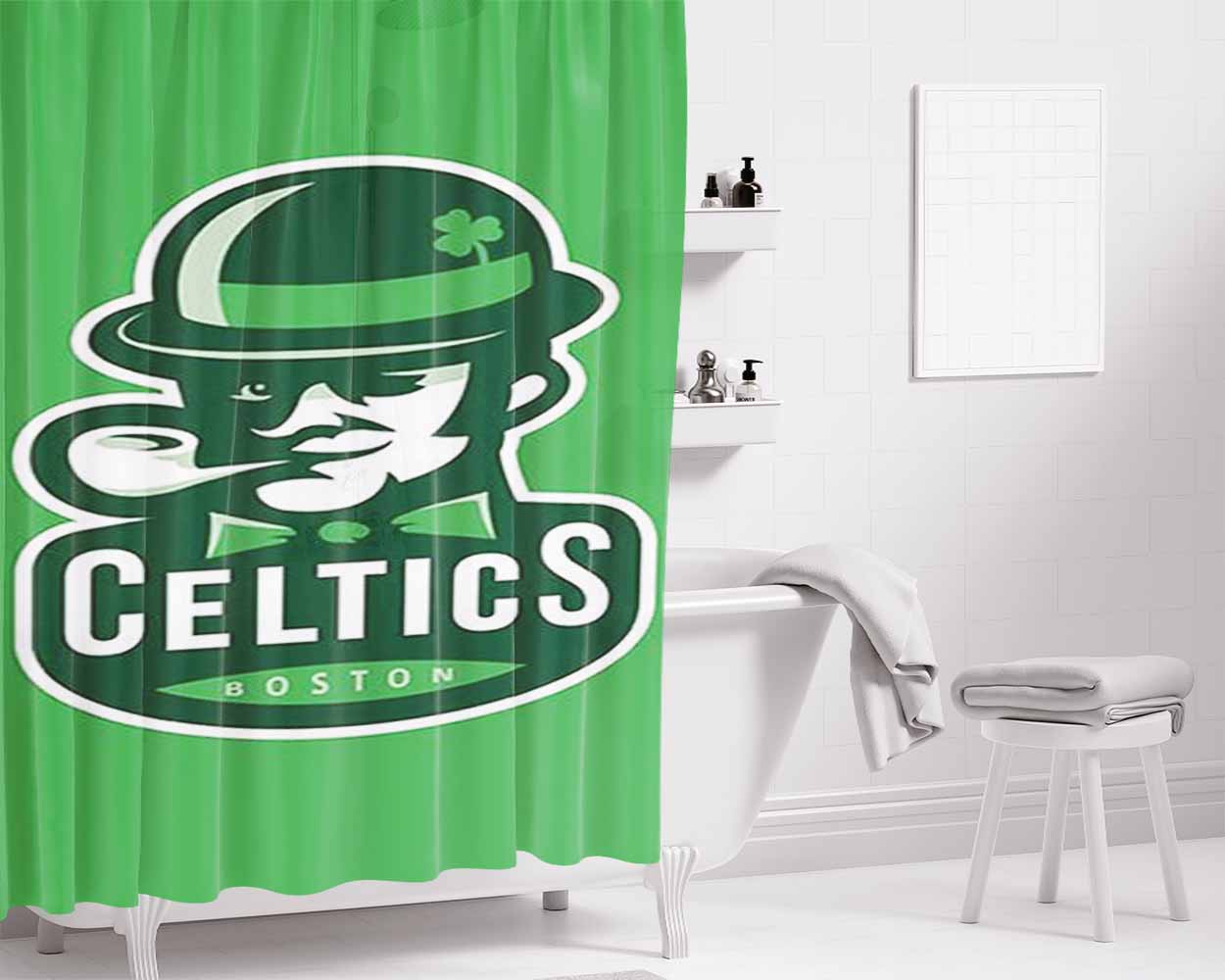 Celtics Bathroom Shower Curtain Fabric Waterproof | 66 X 72 Inch