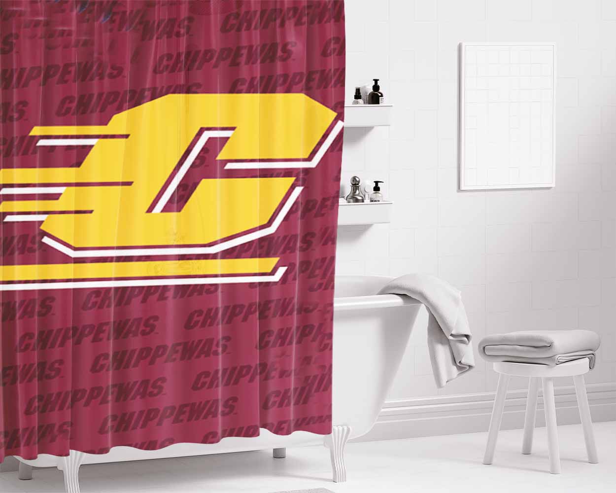 Central Michigan University Bathroom Shower Curtain Fabric Waterproof | 66 X 72 Inch