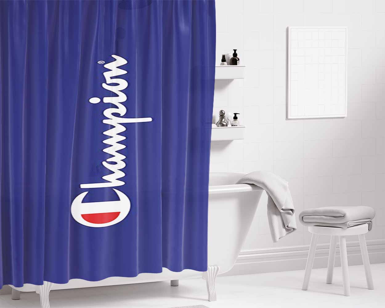 Champion Logo Bathroom Shower Curtain Fabric Waterproof | 66 X 72 Inch