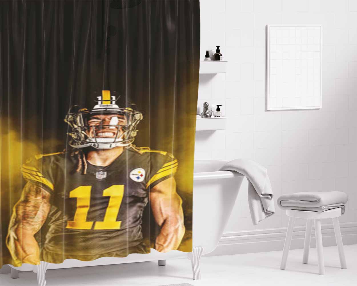 Chase Claypool Pittsburgh Steelers Bathroom Shower Curtain Fabric Waterproof | 66 X 72 Inch