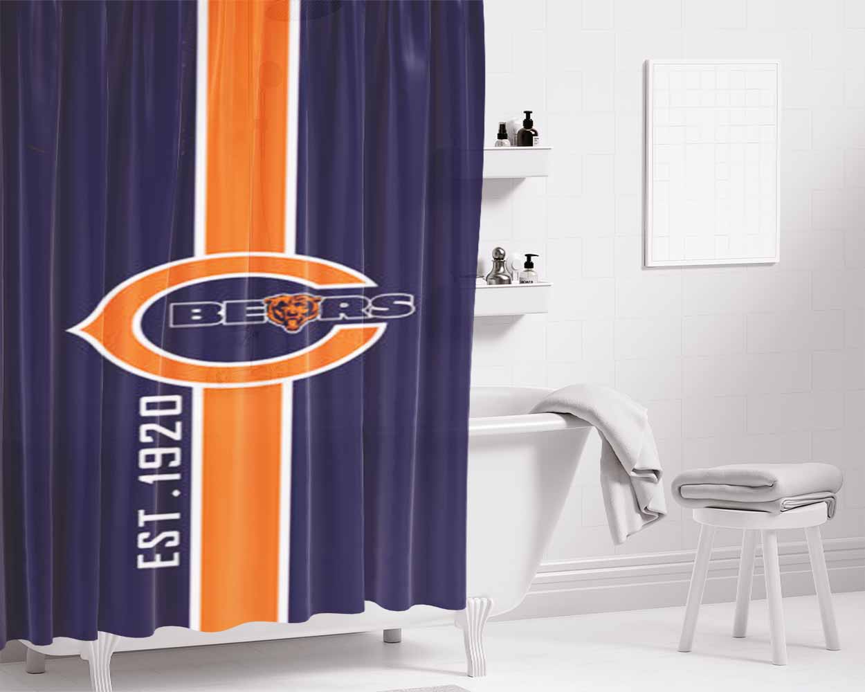 Chicago Bear Est 1920 Bathroom Shower Curtain Fabric Waterproof | 66 X 72 Inch