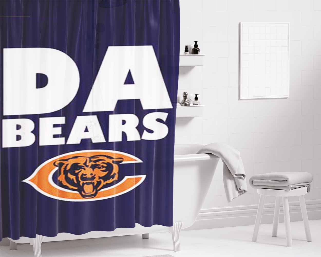 Chicago Bears Da Bears Bathroom Shower Curtain Fabric Waterproof | 66 X 72 Inch