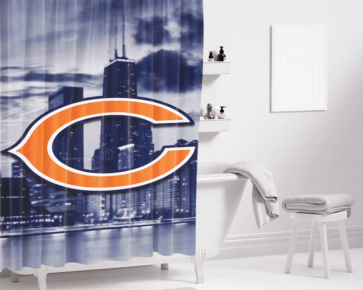 Chicago Bears Emblem Bathroom Shower Curtain Fabric Waterproof | 66 X 72 Inch