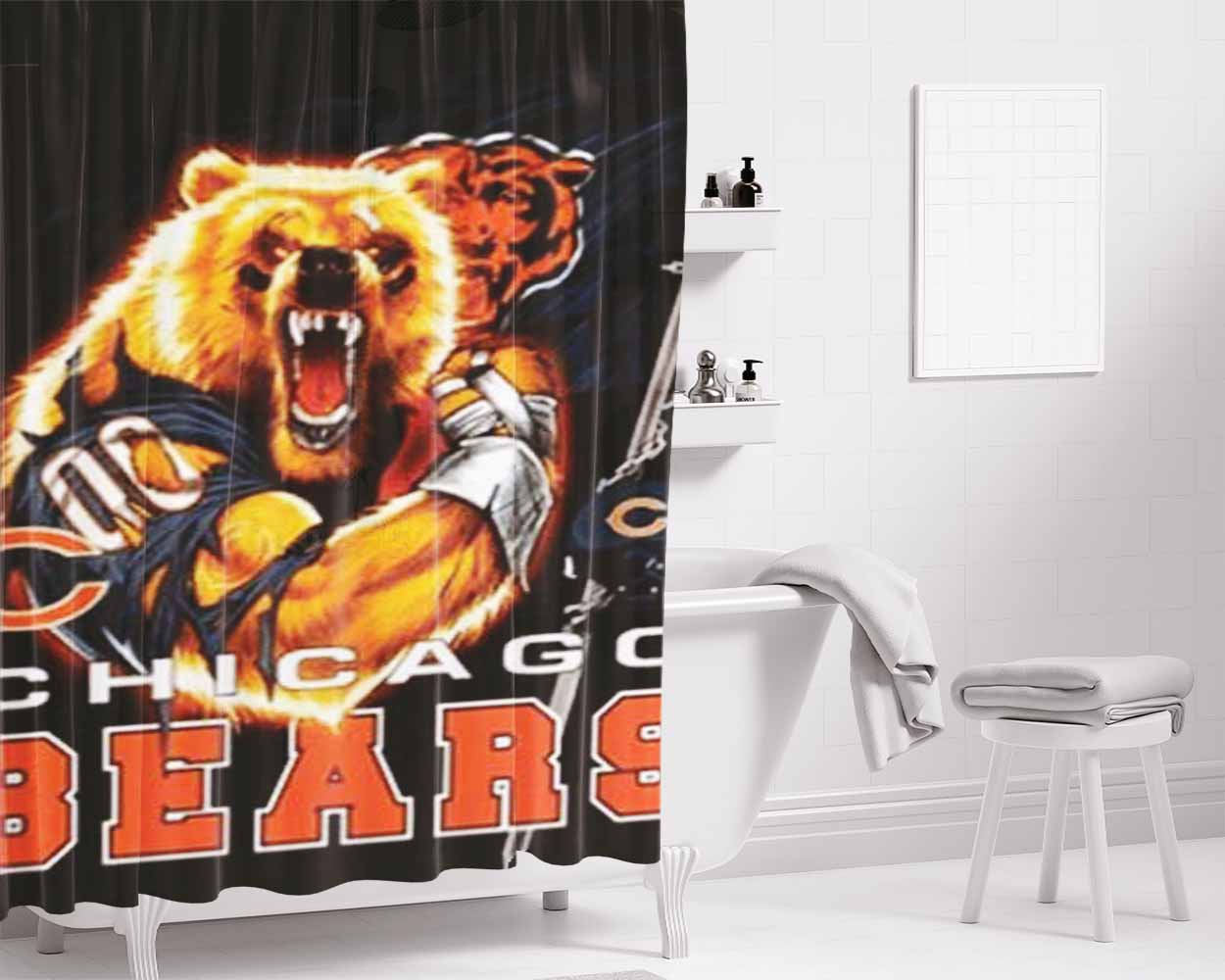 Chicago Bears Grrr Bathroom Shower Curtain Fabric Waterproof | 66 X 72 Inch