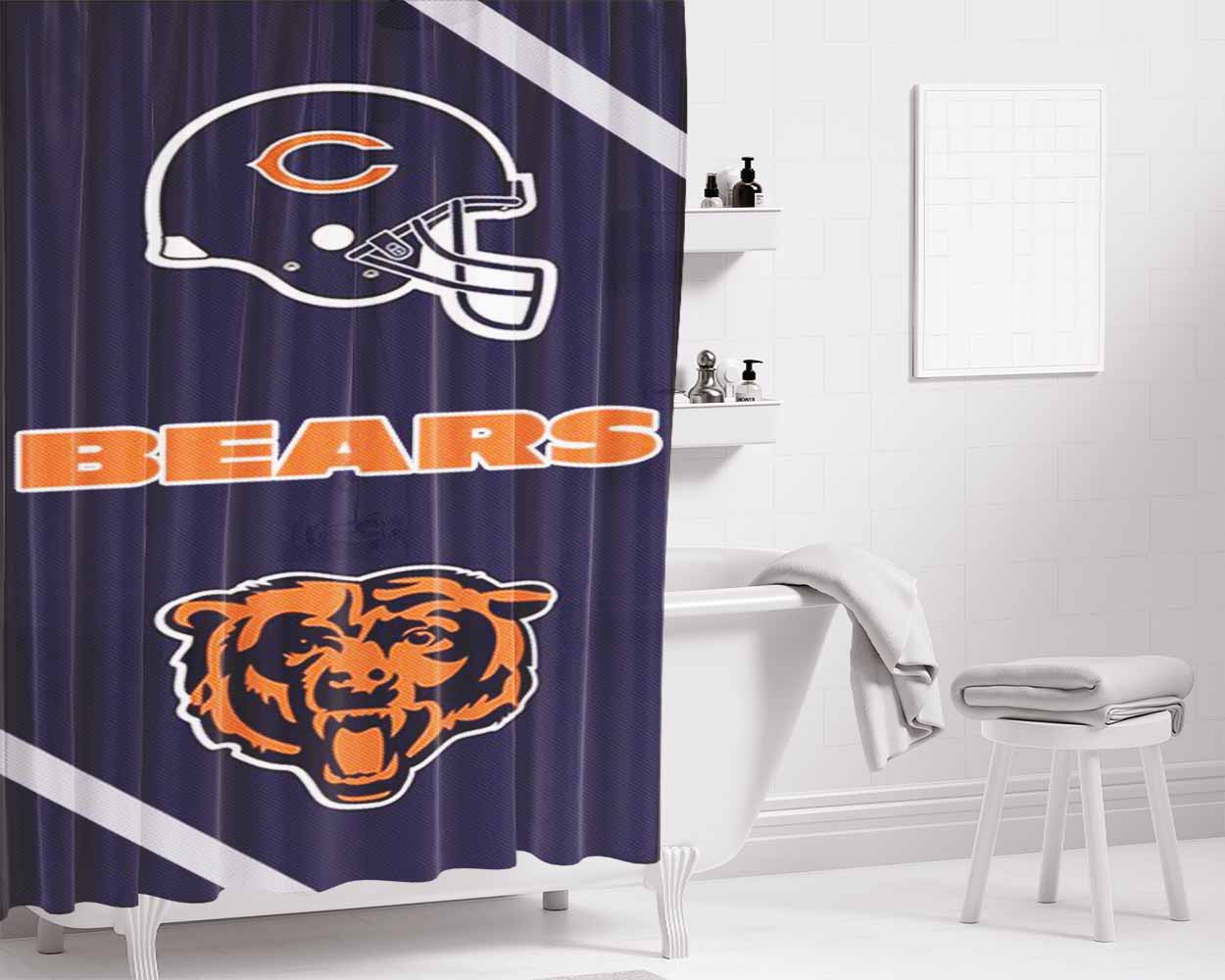 Chicago Bears Logo Bathroom Shower Curtain Fabric Waterproof | 66 X 72 Inch