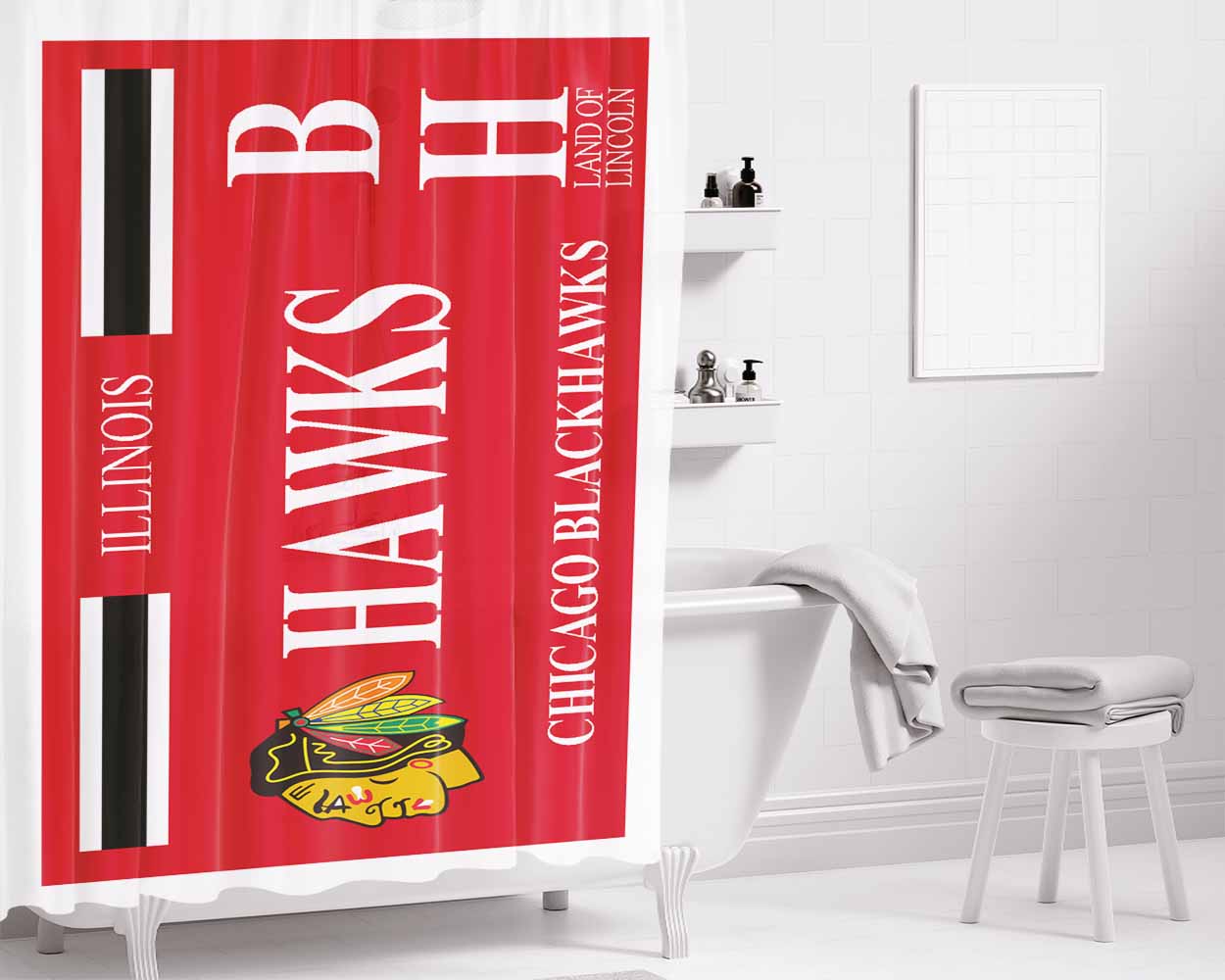Chicago Blackhawks 2 Bathroom Shower Curtain Fabric Waterproof | 66 X 72 Inch
