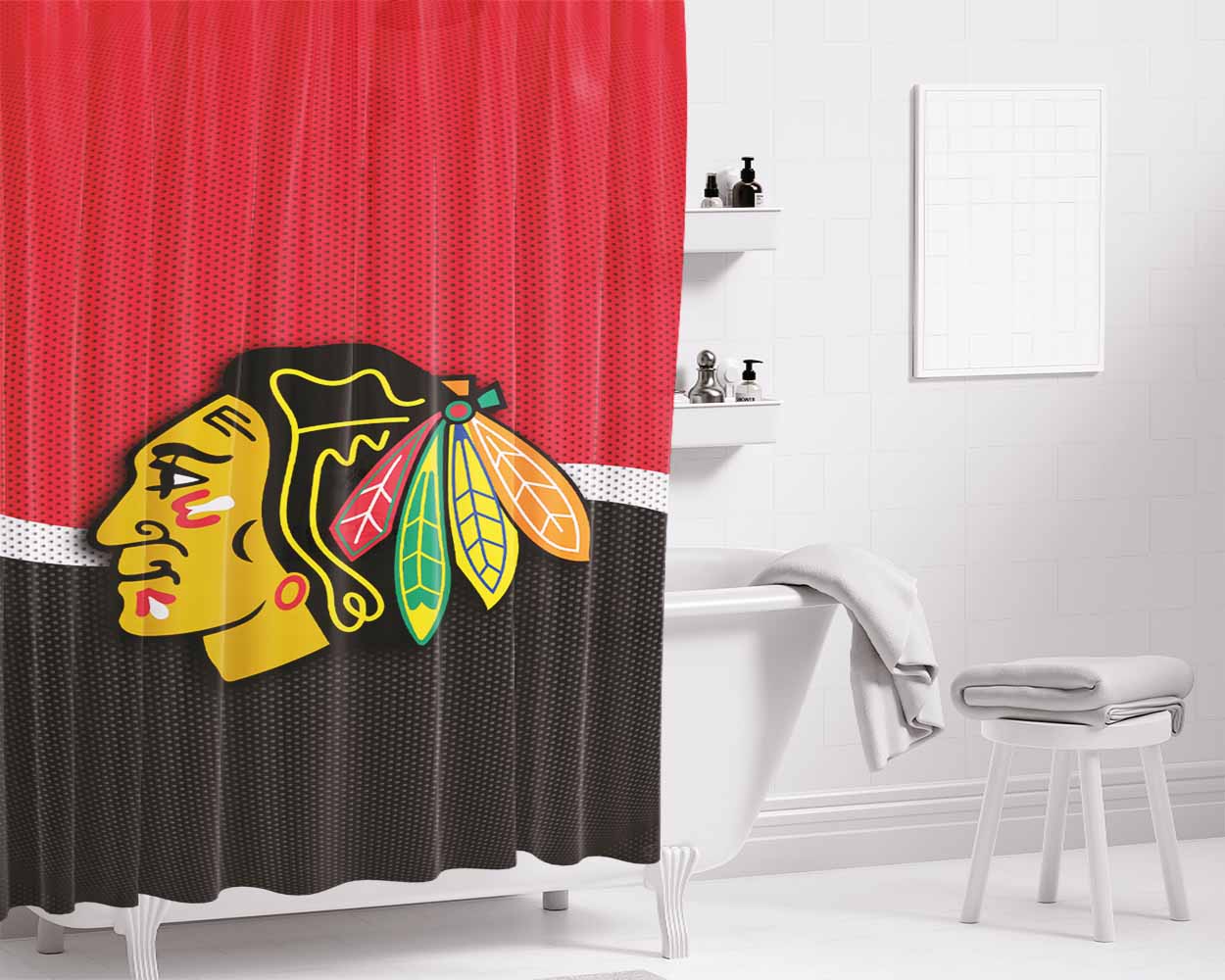 Chicago Blackhawks Logo Fiber Bathroom Shower Curtain Fabric Waterproof | 66 X 72 Inch