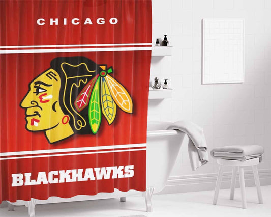 Chicago Blackhawks Nhl Ice Hokey Bathroom Shower Curtain Fabric Waterproof | 66 X 72 Inch