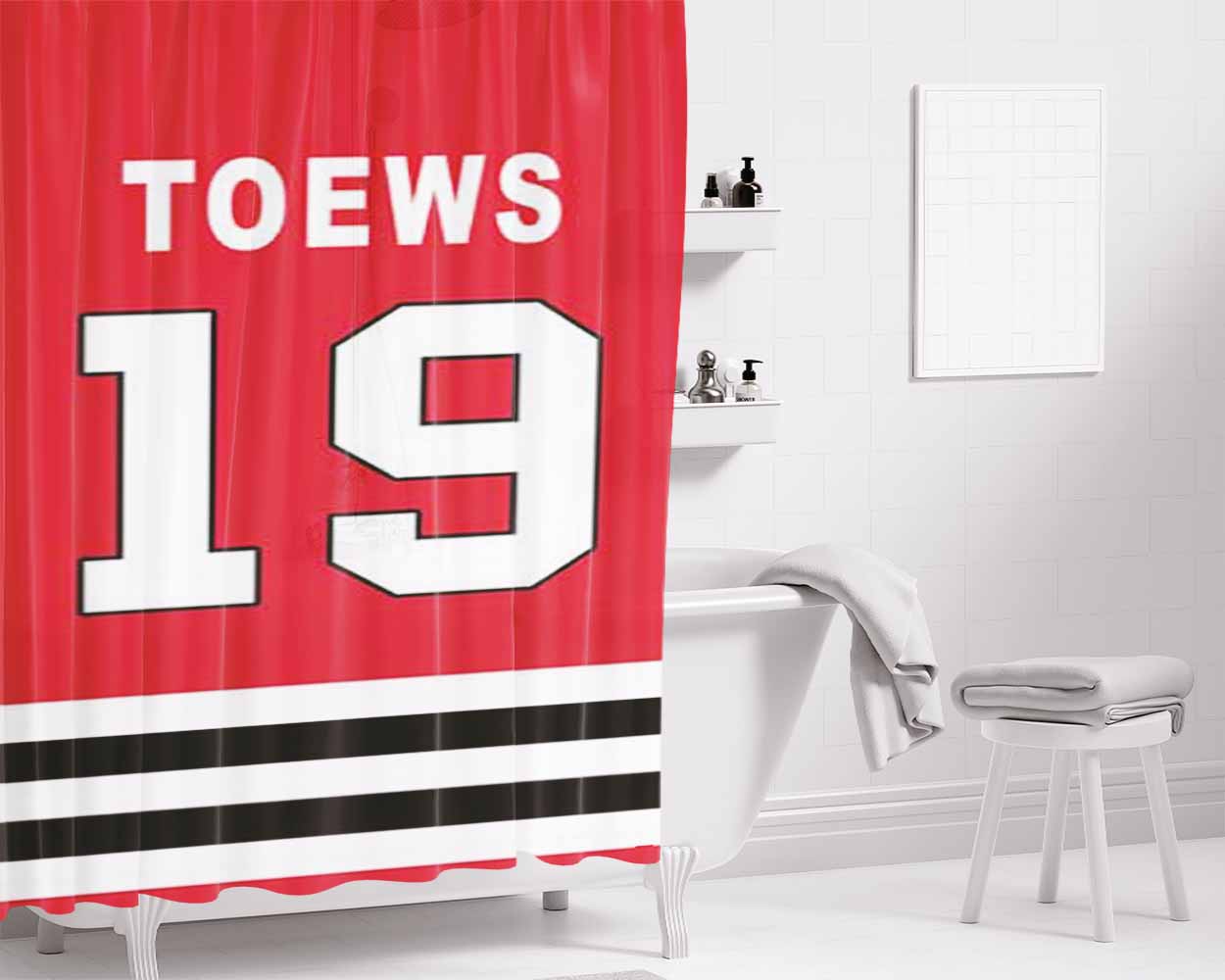 Chicago Blackhawks Toews Jersey 2 Bathroom Shower Curtain Fabric Waterproof | 66 X 72 Inch