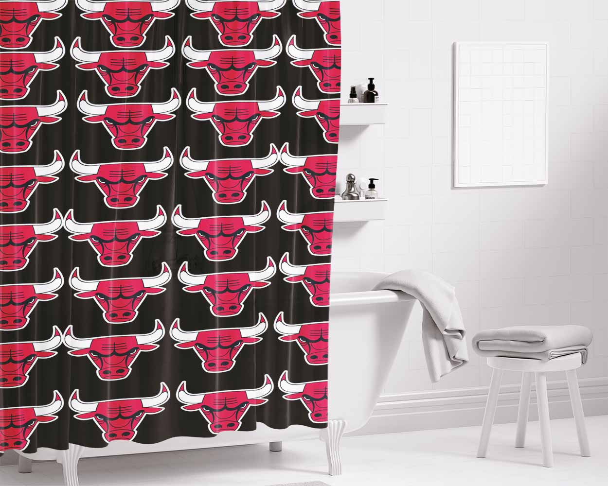 Chicago Bulls Baske Bathroom Shower Curtain Fabric Waterproof | 66 X 72 Inch
