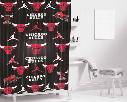 Chicago Bulls Collage Bathroom Shower Curtain Fabric Waterproof | 66 X 72 Inch