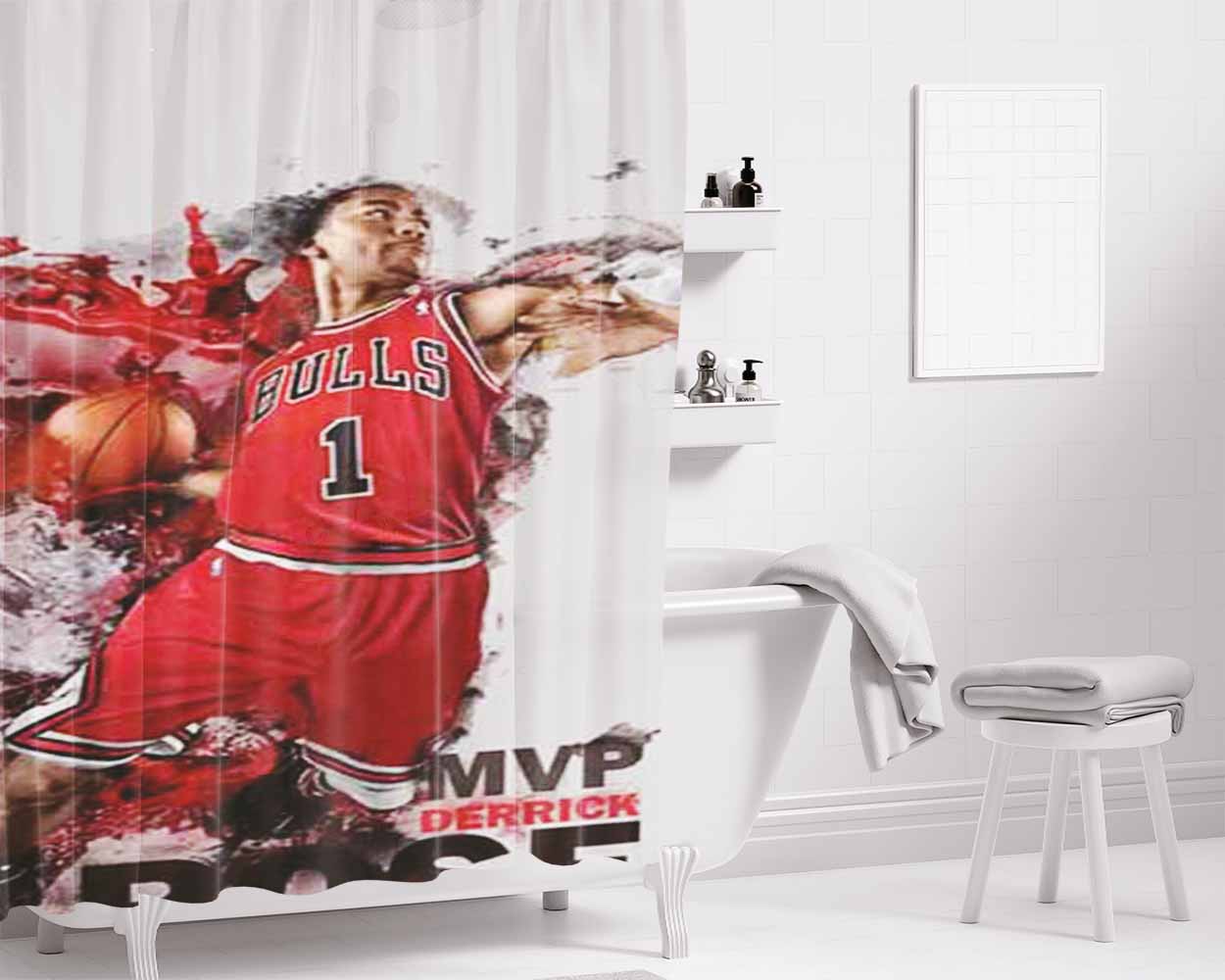 Chicago Bulls Derrick Rose Mvp 2 Bathroom Shower Curtain Fabric Waterproof | 66 X 72 Inch